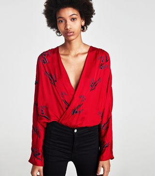 Zara + Bodysuit With Contrasting Embroidery