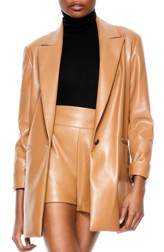Alice + Olivia + Dunn Loose Fit Faux Leather One-Button Blazer