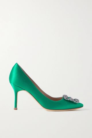 Manolo Blahnik + Hangisi 90 Embellished Satin Pumps