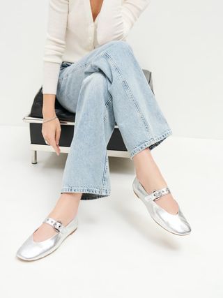 Reformation + Bethany Ballet Flat in Silver