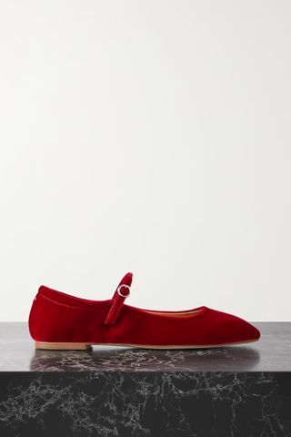 Aeyde + Uma Velvet Mary Jane Ballet Flats in Red