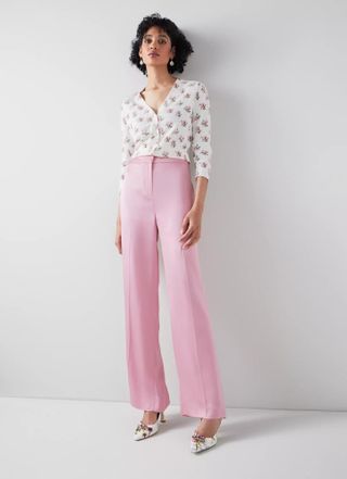 LK Bennett + Rose Pink Italian Satin Trousers