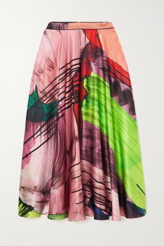 Roksanda + Ambrosia Printed Silk-Satin Midi Skirt