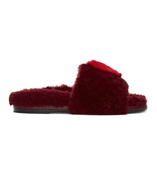 Anya Hindmarch + Burgundy Shearling Heart Slides