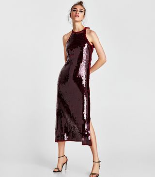 Zara + Sequinned Halterneck Dress