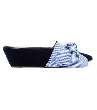 Trademark + Adrien Gingham Bow-Embellished Velvet Wedge Slippers