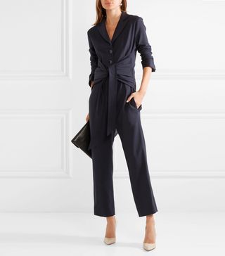 Victoria by Victoria Beckham + Tie-Front Silk-Trimmed Stretch-Twill Jumpsuit