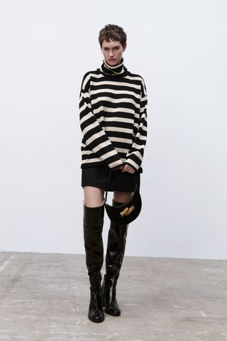 Zara + Striped Turtleneck Sweater