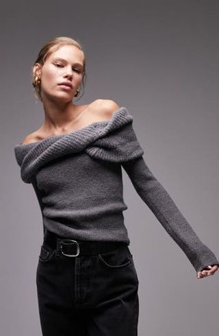 Topshop + Chunky Off the Shoulder Sweater