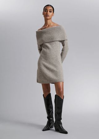 & Other Stories + Off-Shoulder Wool Mini Dress