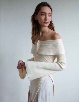 Pixie Market + Paula Off-the-Shoulder Button Sweater