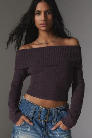 Silence + Noise + Claudia Off-the-Shoulder Sweater in Plum