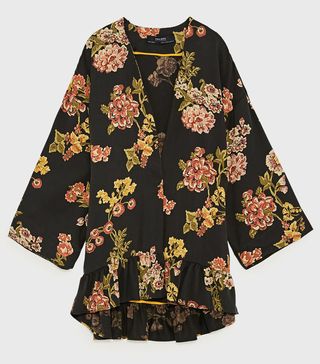 Zara + Printed Kimono With Ruffle