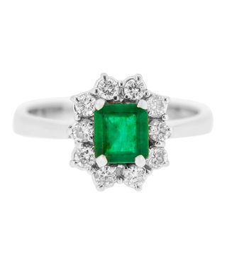 Lila's + Vibrant Emerald With Diamond Halo Solitaire Style Ring