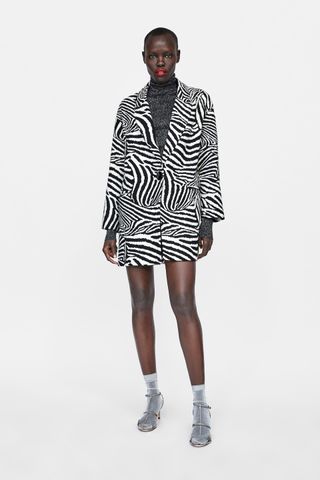 Zara + Oversized Animal Pattern Jacquard Blazer