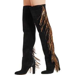 Brian Atwood + Horsy Metallic Fringed Over-the-Knee Boots