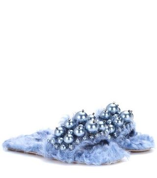 Miu Miu + Embellished faux-fur slippers