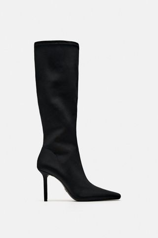 Zara + Square Toe Heeled Stretch Boots