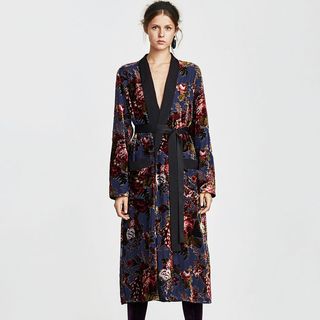 Zara + Contrasting Velvet Kimono