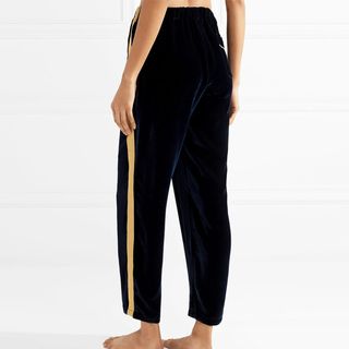 Sleepy Jones + Marina Grosgrain-Trimmed Velvet Pajama Pants