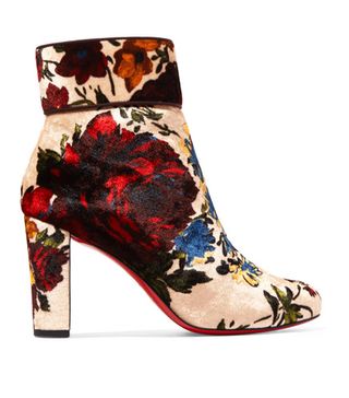 Christian Louboutin + Moulamax 85 Floral-Print Velvet Ankle Boots