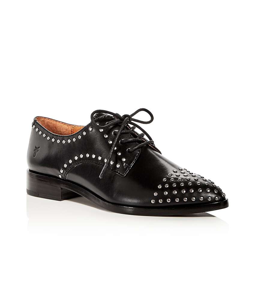 Frye + Erica Stud Embellished Leather Lace-Up Oxfords