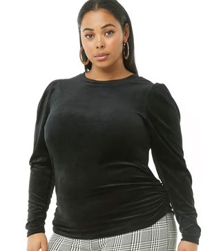 Forever 21 + Velvet Ruched Puff-Sleeve Top