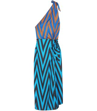 DVF + One-Shoulder Printed Silk-Twill Midi Dress