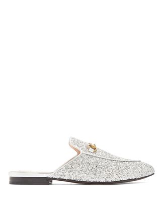 Gucci + Princetown Glitter Backless Loafers