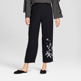 Who What Wear + Relaxed Embroidered Ankle Trousers