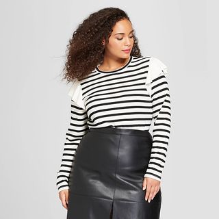 Who What Wear + Long Sleeve Shoulder Frill Crew T-Shirt
