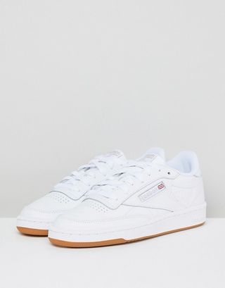 Reebok + Classic Club C 85 Trainers In White Leather With Gum Sole