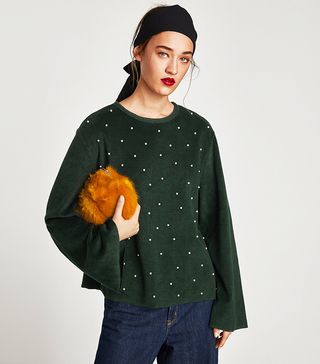 Zara + Sweatshirt With Pearls