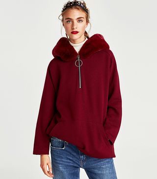 Zara + Sweatshirt With Textured Hood