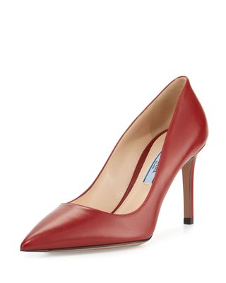 Prada + Leather Pointed-Toe Pumps