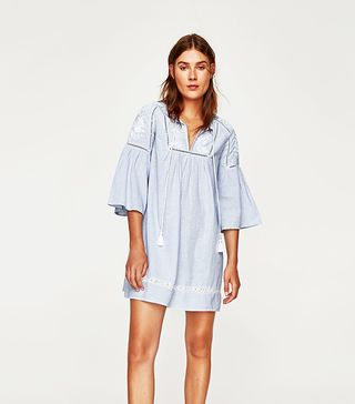 Zara + Striped and Embroidered Tunic