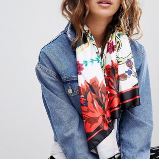 ASOS + Polysatin Chain and Floral Print Scarf