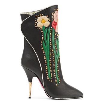 Gucci + Fosca Appliquéd Embellished Textured-Leather Ankle Boots