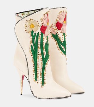 Gucci + Flowers Intarsia Leather Boots