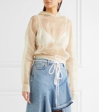 Off-White + Silk-Organza Hooded Top