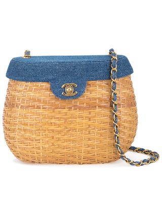 Chanel Vintage + CC Logo Straw Basket Shoulder Bag