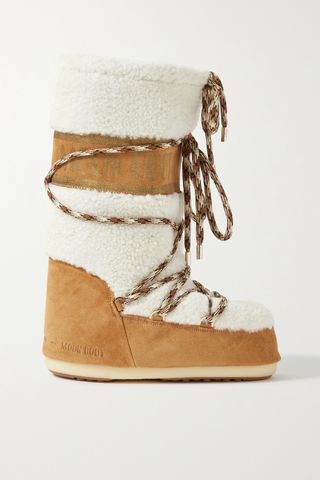 Moon Boot + Shearling and Coated-Suede Snow Boots