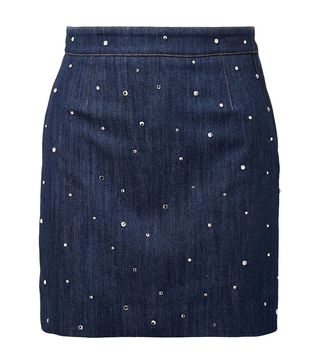 Miu Miu + Crystal-Embellished Denim Mini Skirt