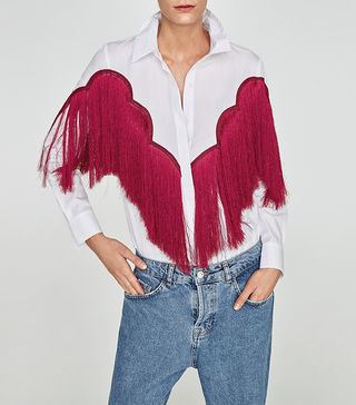 Zara + Poplin Shirt With Fringe