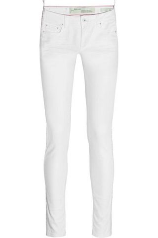 Off-White + Grosgrain-Trimmed Mid-Rise Skinny Jeans