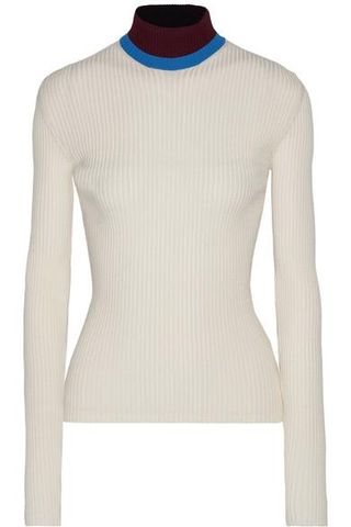 Calvin Klein + Appliquéd Ribbed Wool-Blend Turtleneck Sweater