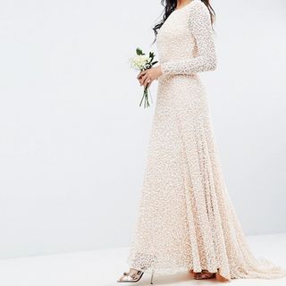 ASOS Bridal + All Over Embellished Long Sleeve Maxi Dress