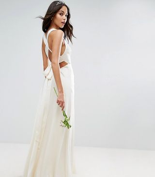 ASOS Bridal + Deep Plunge Strap Back Fishtail Maxi Dress