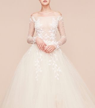 Georges Hobeika Bridal + Long Sleeve Floral Gown