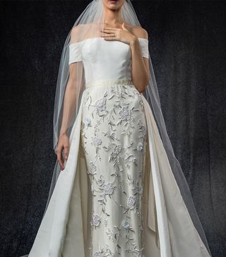 Elizabeth Kennedy Bridal + Off the Shoulder Embroidered Gown With Overskirt